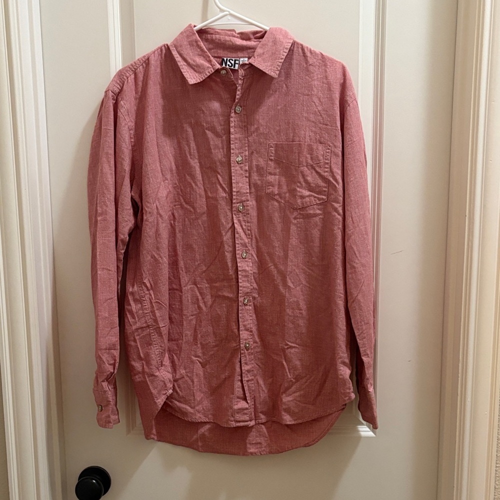 NSF Men's Casual Red & White Plaid Button-Down Shirt 100% Cotton